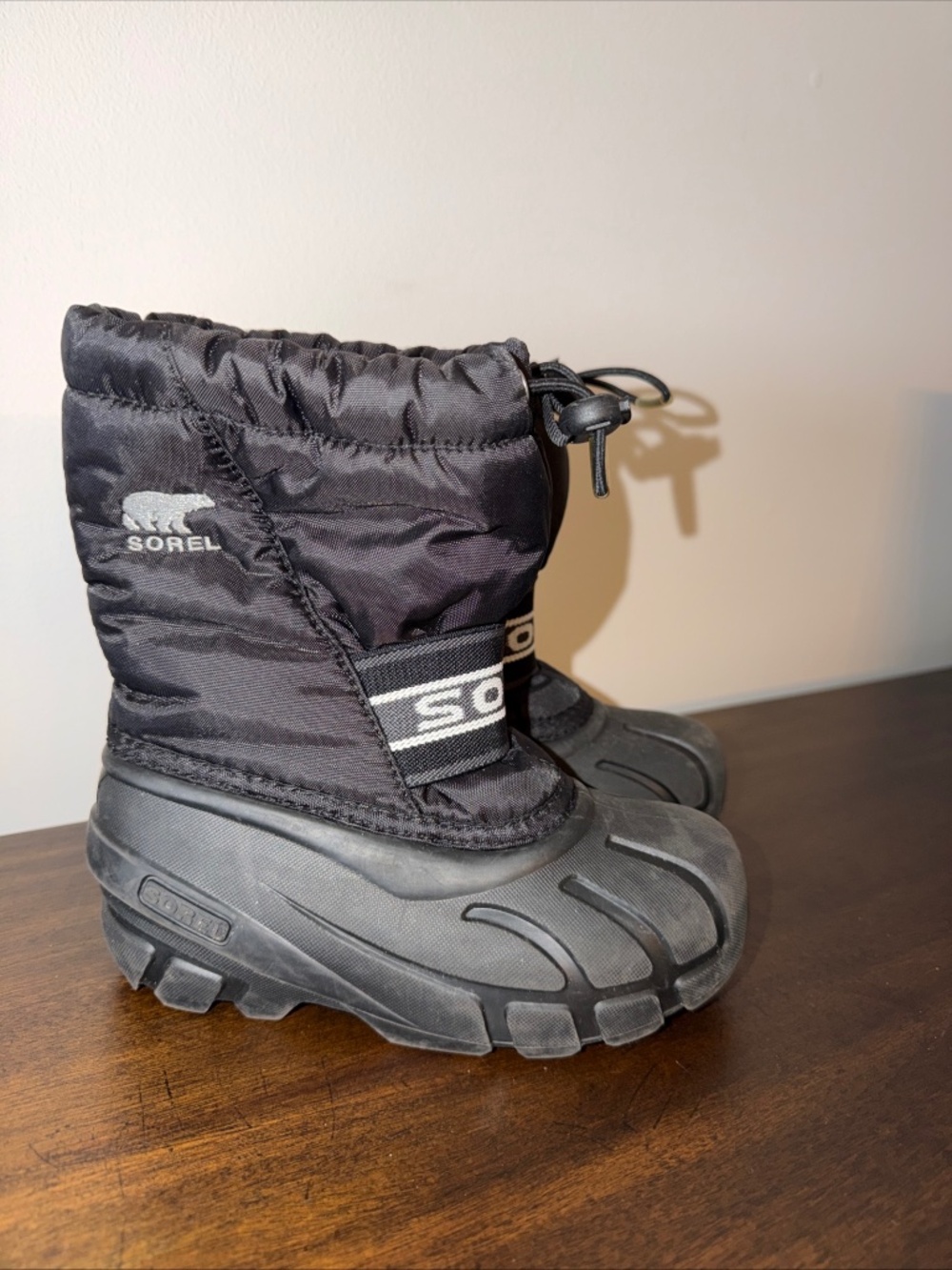 Sorel Cub Black Insulated Drawstring Winter Snow Rain Boots Kids Sz 12